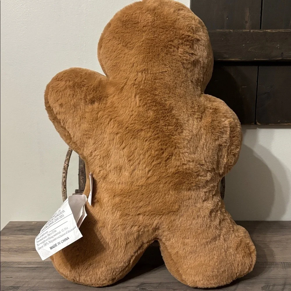 NEW Martha Stewart FAUX FUR Gingerbread MAN Candy Cane Christmas Pillow